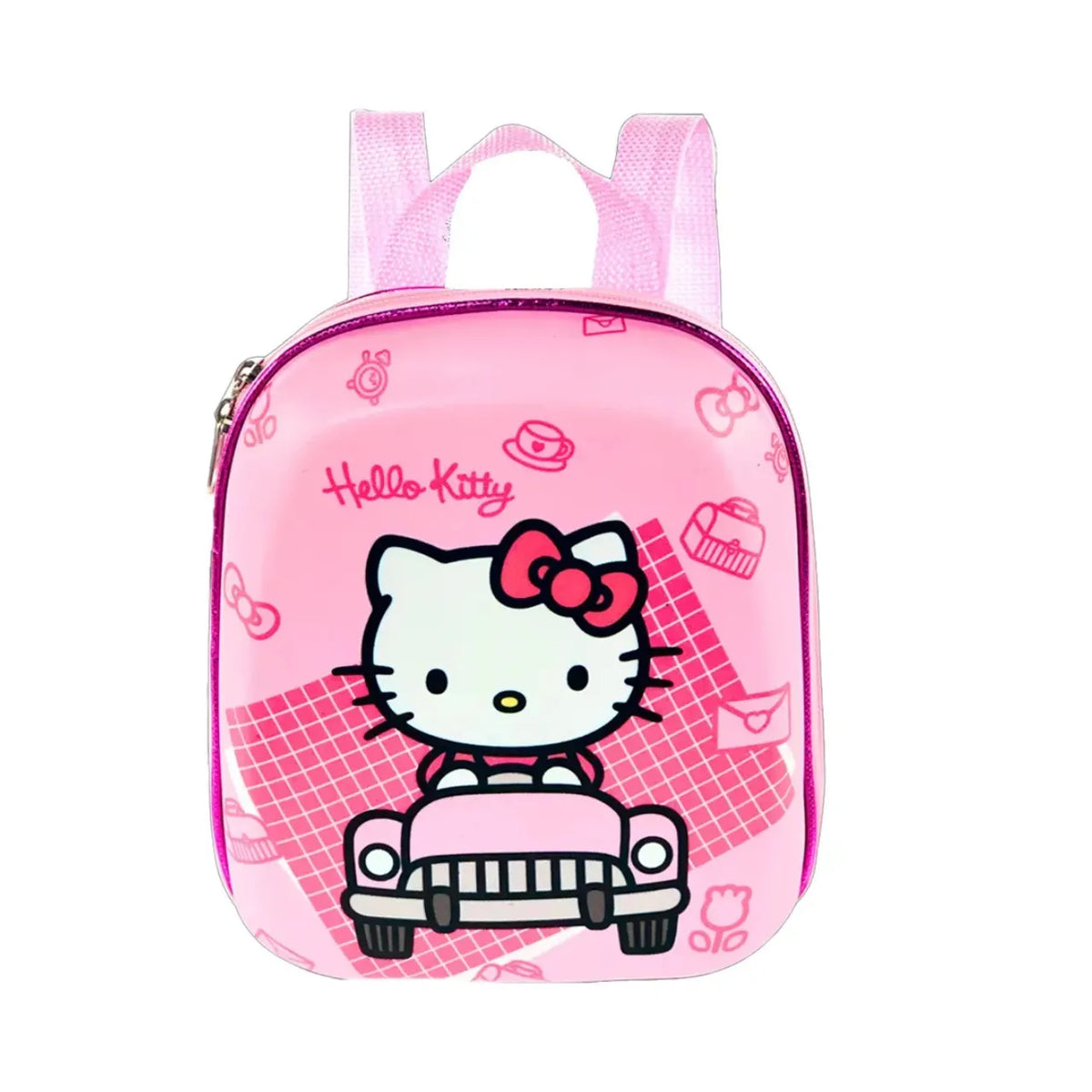 Kit Mochila de Rodinha 3D Hello Kitty Carro Diplomata