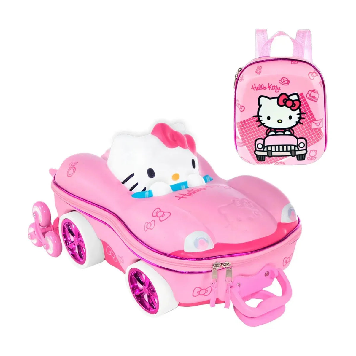 Kit Mochila de Rodinha 3D Hello Kitty Carro Diplomata