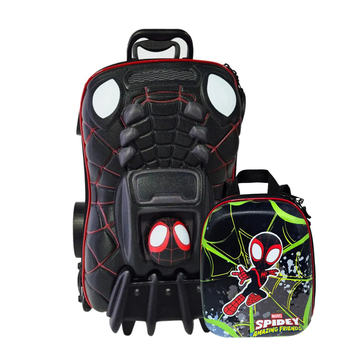 Kit Mochila Rodinha Homem Aranha Miles Carro Lancheira Diplomata
