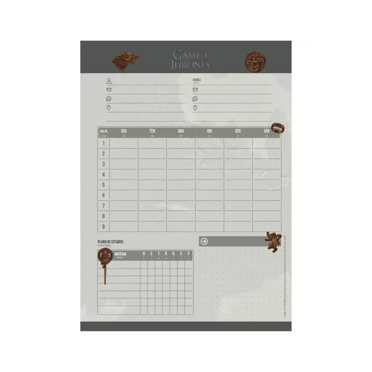 Caderno 20 Matérias Game of Thrones  320 Folhas Jandaia