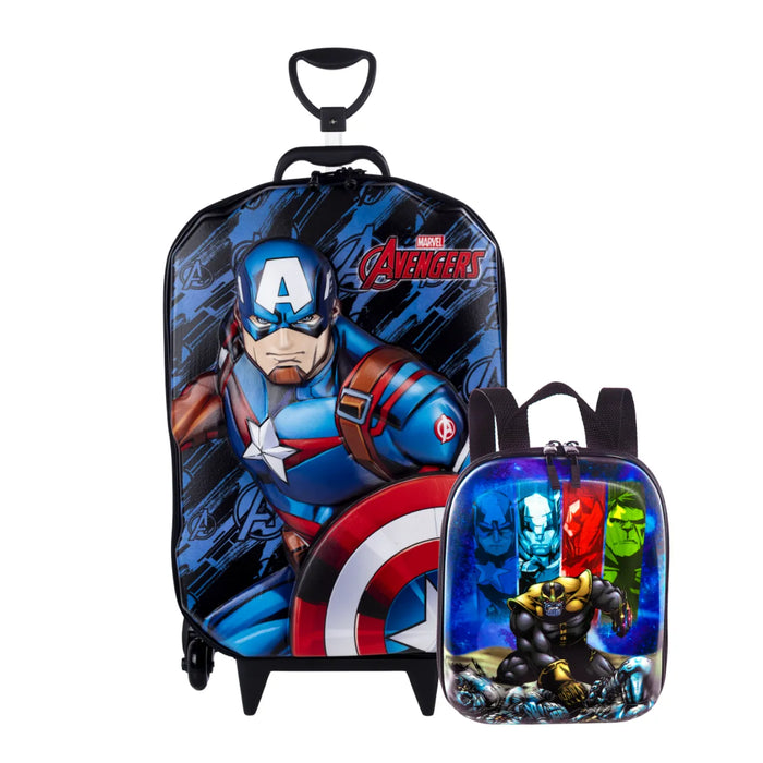 Kit Mochila Rodinha Capitão América Lancheira Diplomata