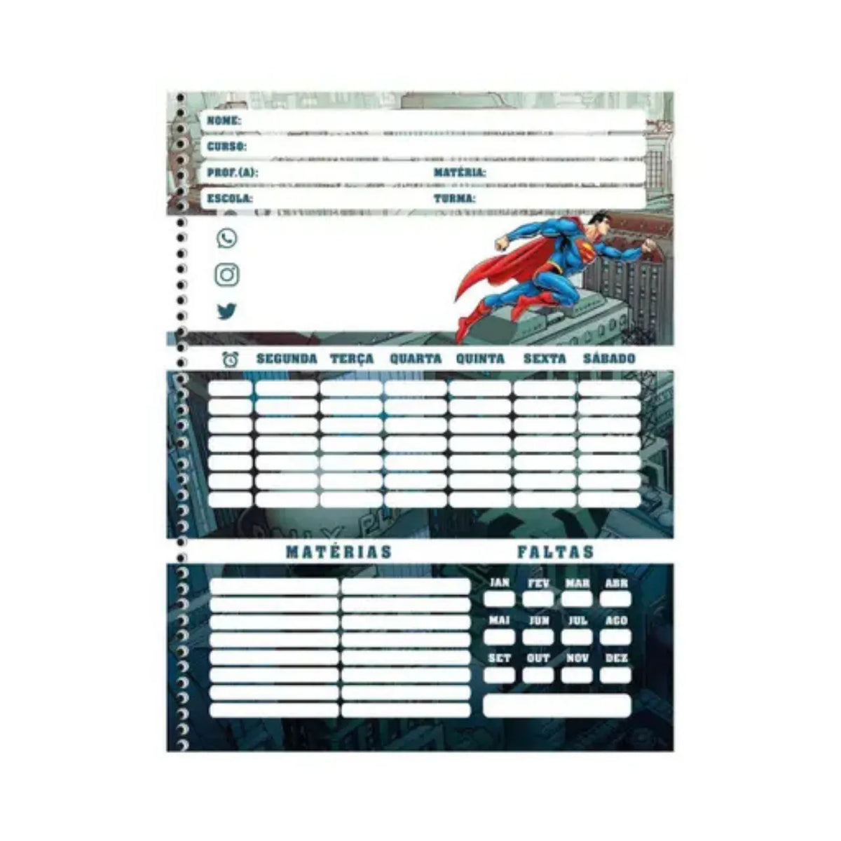 Caderno Superman 10 Matérias 160 Folhas Espiral