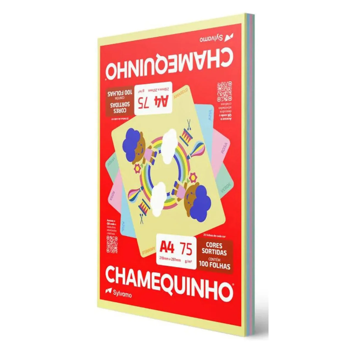 Papel Chamequinho A4 75g Cores Sortidas 100 Folhas Sylvamo