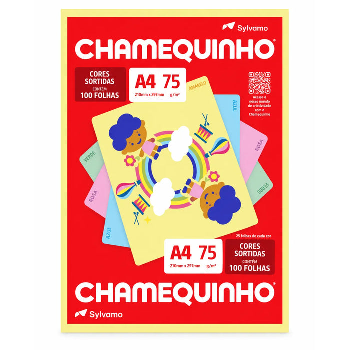 Papel Chamequinho A4 75g Cores Sortidas 100 Folhas Sylvamo
