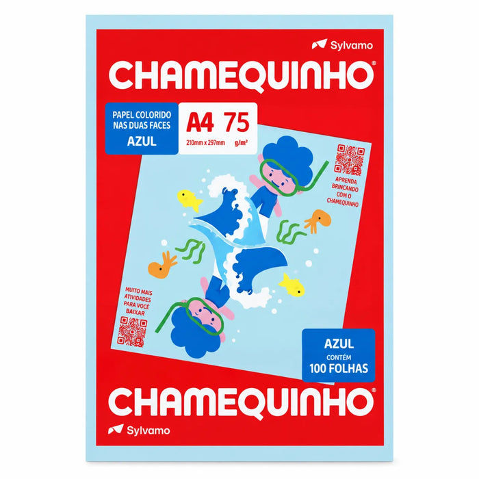 Papel Chamequinho A4 Azul 75g 100 Folhas Chamex