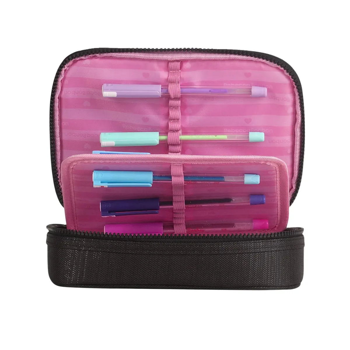 Kit Mochila 4 Rodas Rebecca Bonbon Preta Lancheira e Estojo