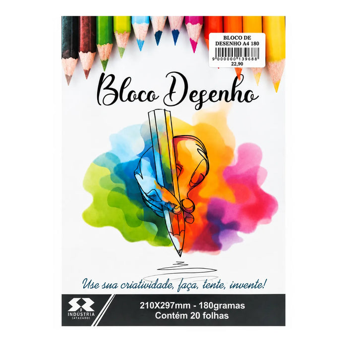 Bloco de Desenho A4 180g 20 Folhas S&R