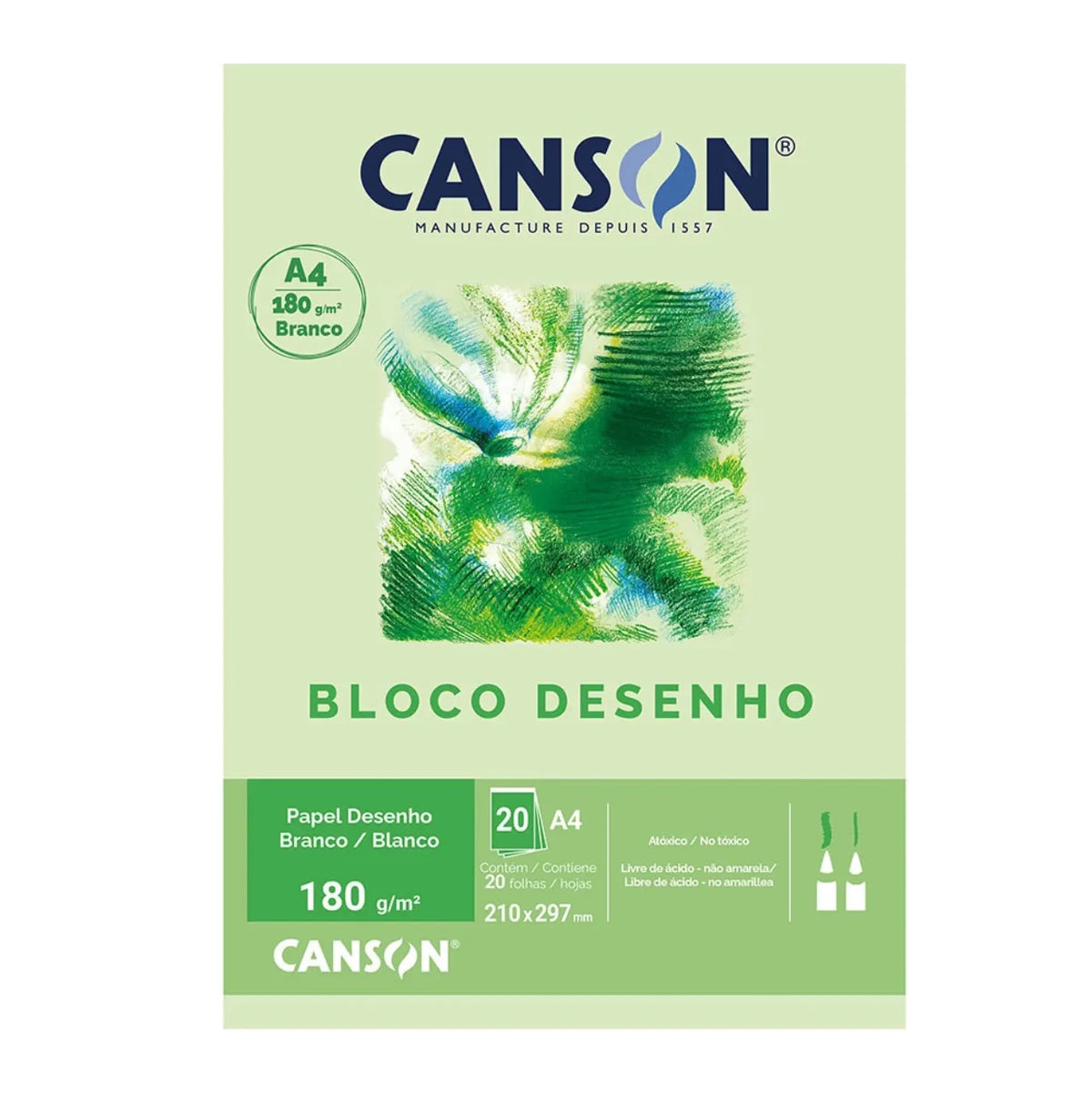 Bloco de Desenho A4 Canson Branco 180g 20 Folhas
