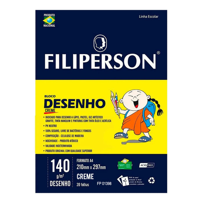 Bloco Desenho A4 Creme 140g 20 Folhas Filiperson