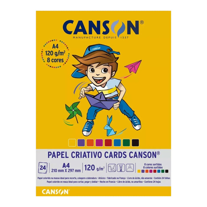 Papel Criativo Cards A4 Canson 120g 24 Folhas 8 Cores
