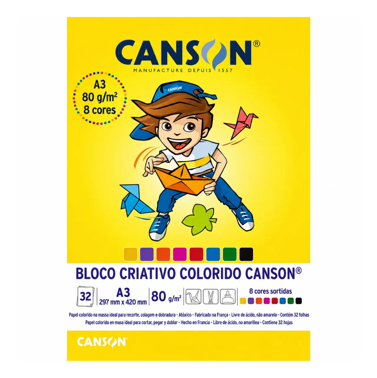 Bloco Criativo Colorido A3 Canson 80g 32 Folhas 8 Cores