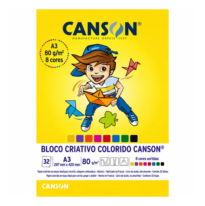 Bloco Criativo Colorido A3 Canson 80g 32 Folhas 8 Cores
