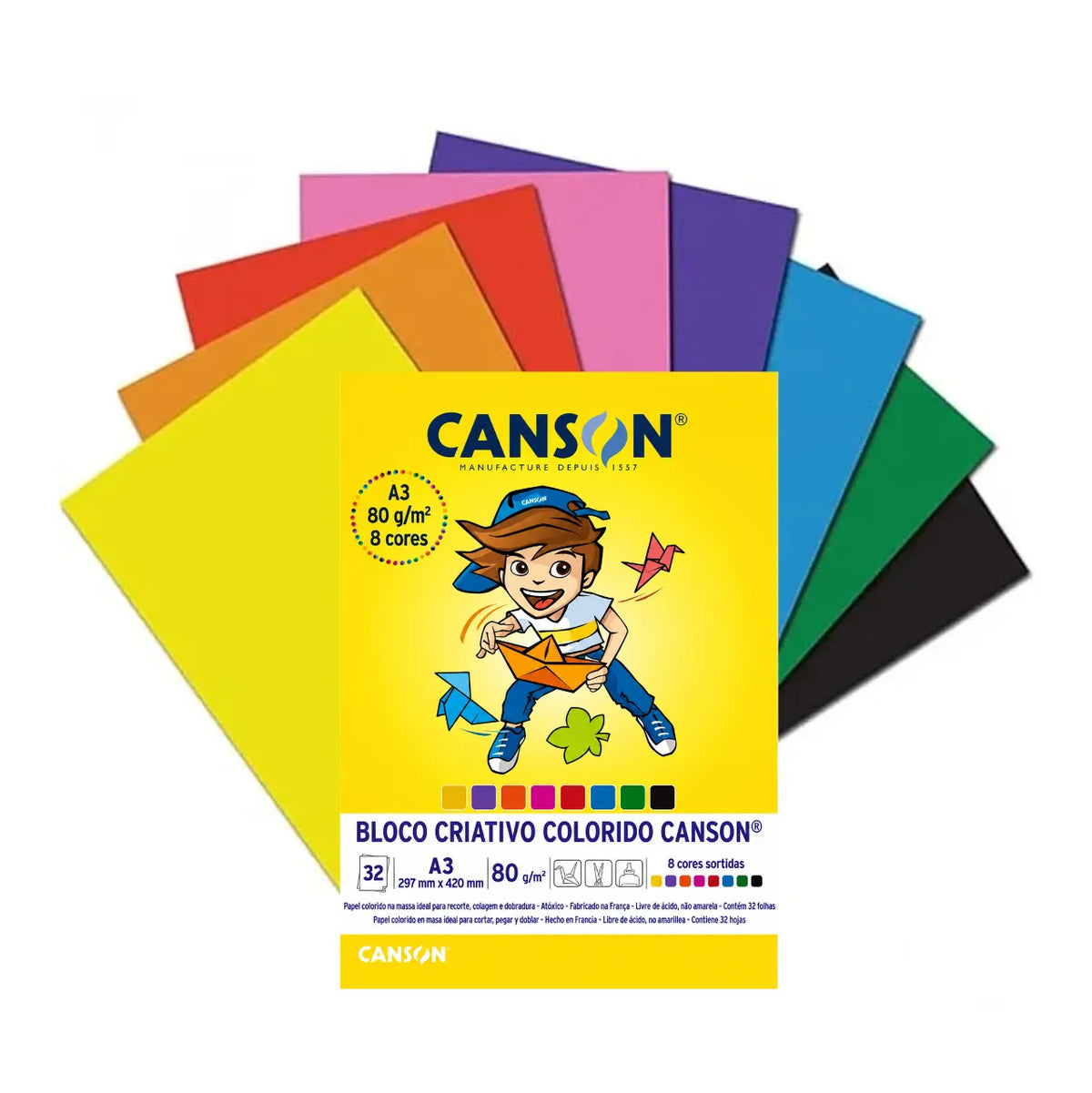 Bloco Criativo Colorido A3 Canson 80g 32 Folhas 8 Cores