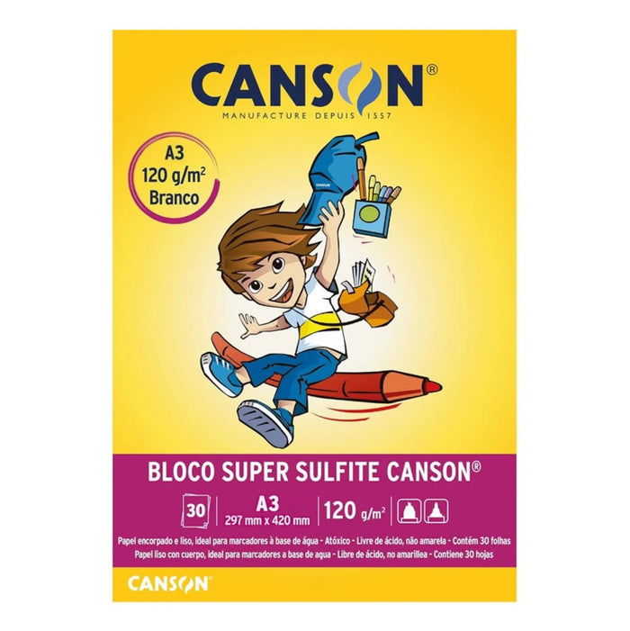 Bloco Super Sulfite A3 Canson Branco 120g 30 Folhas