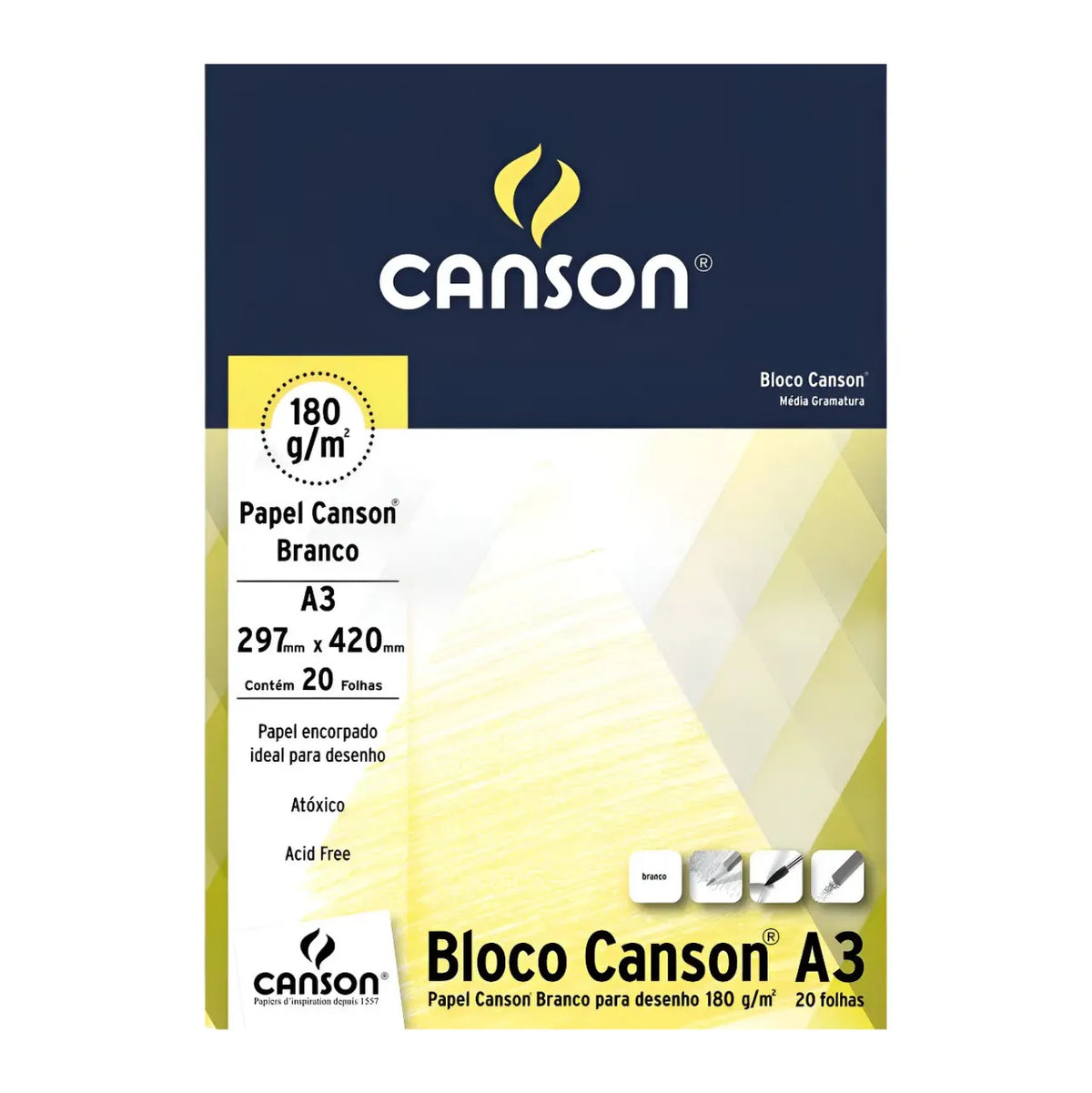 Bloco de Desenho A3 Canson Branco 180g 20 Folhas