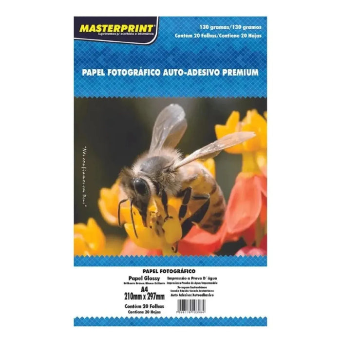 Papel Fotográfico Adesivo A4 Glossy 130g 20 Folhas Masterprint