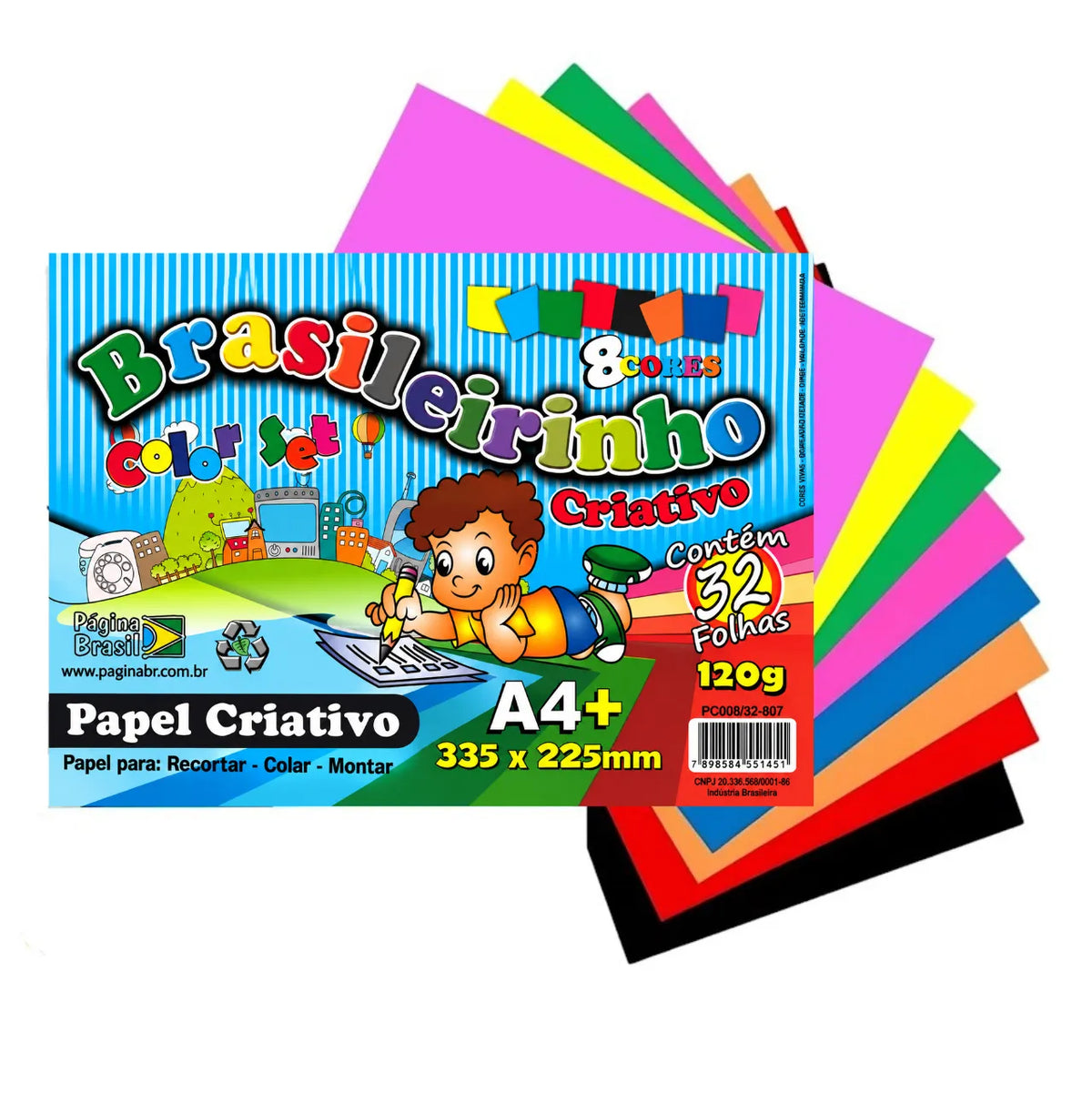 Papel Criativo A4+ 120g 8 Cores 32 Folhas Brasileirinho