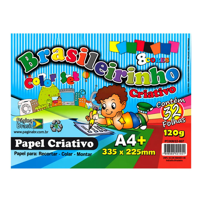 Papel Criativo A4+ 120g 8 Cores 32 Folhas Brasileirinho