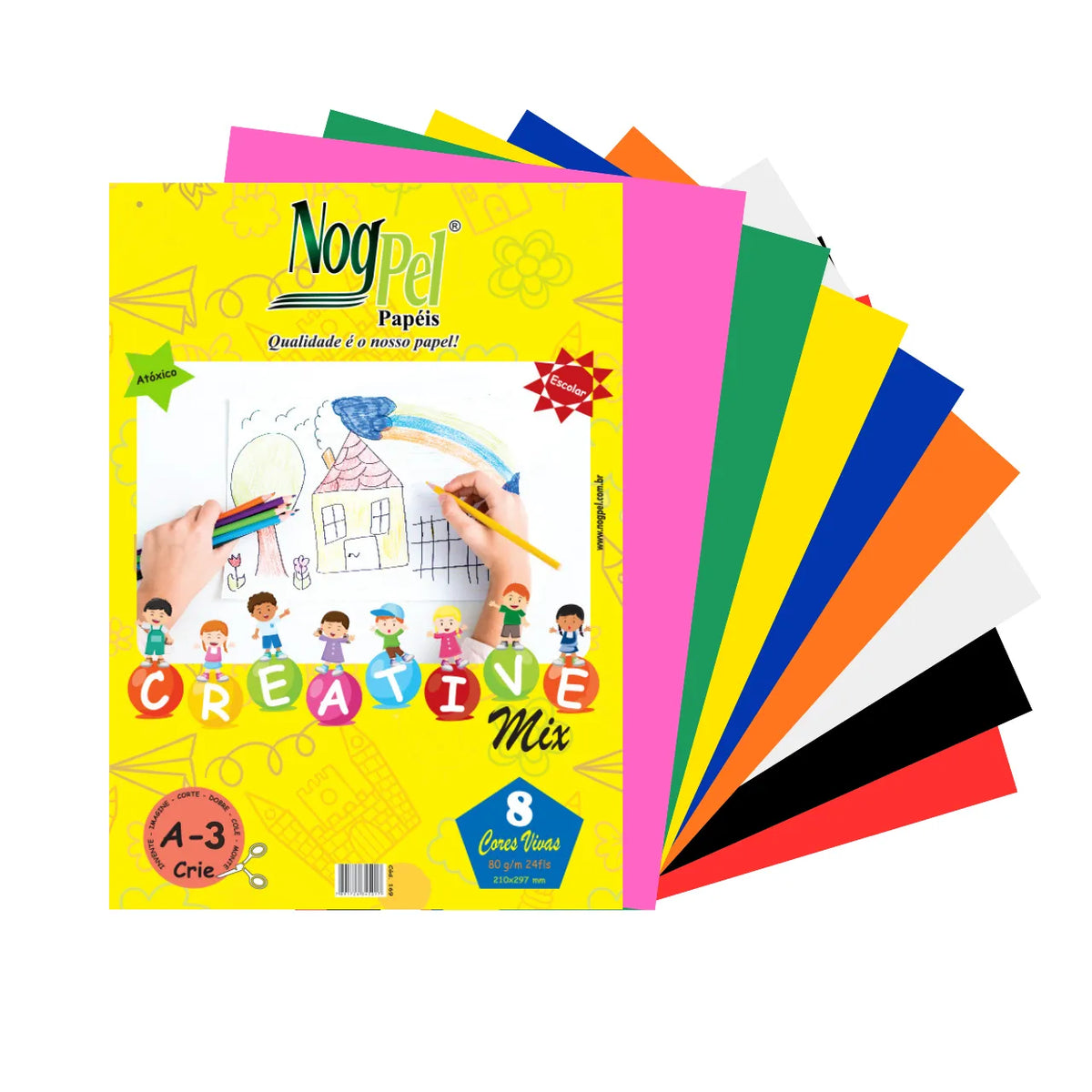 Bloco Creative Mix A3 80g 24 Folhas 8 Cores NogPel