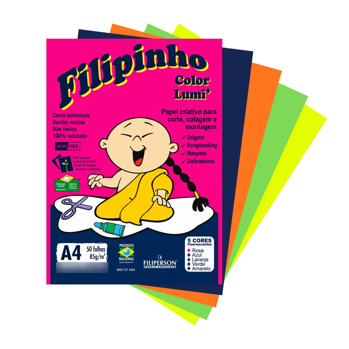 Bloco Criativo A4 Filipinho Lumi 85g 50 Folhas 5 Cores