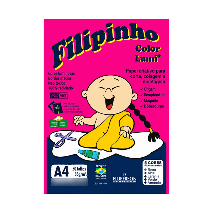 Bloco Criativo A4 Filipinho Lumi 85g 50 Folhas 5 Cores