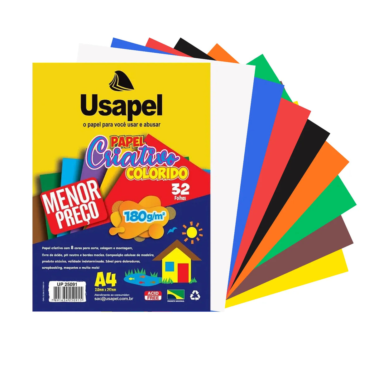 Bloco Criativo A4 180g 32 Folhas 8 Cores Usapel