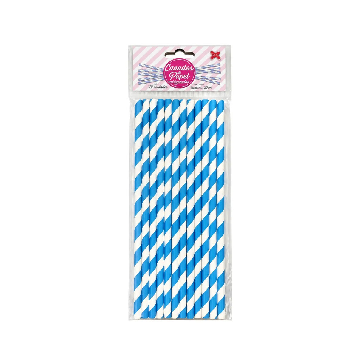 Canudo de Papel Azul 20cm 12 Unidades Listrado Make+