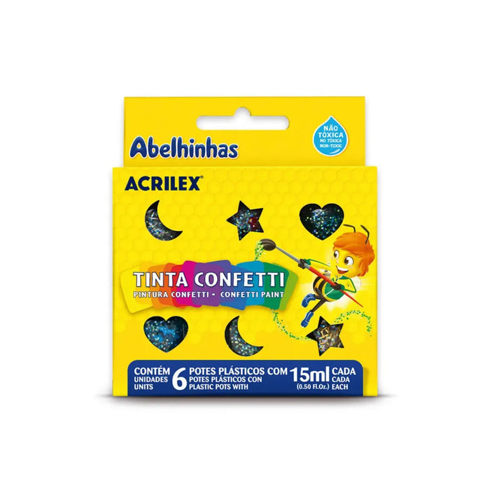Kit Tinta Confetti 15ml 6 Cores Abelinhas Acrilex