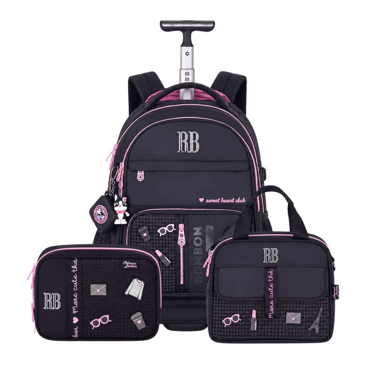 Kit Mochila de Rodas Rebecca Bonbon Lancheira e Estojo Box