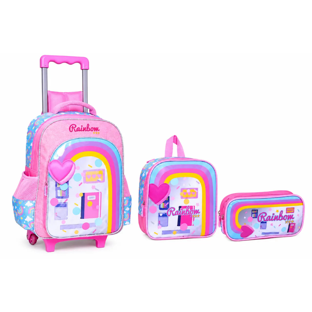 Kit Mochila de Rodinha Feminina Rosa Yepp com Lancheira e Estojo
