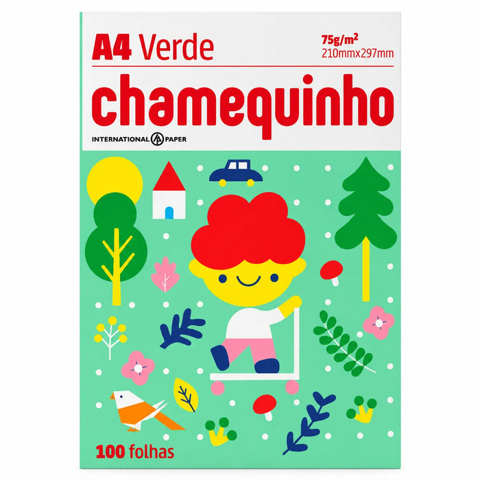 Papel Chamequinho A4 Verde 75g 100 Folhas Chamex