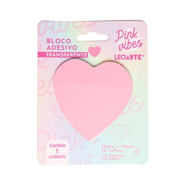 Bloco Adesivo Pink Vibes Transparente Coração 50 Folhas