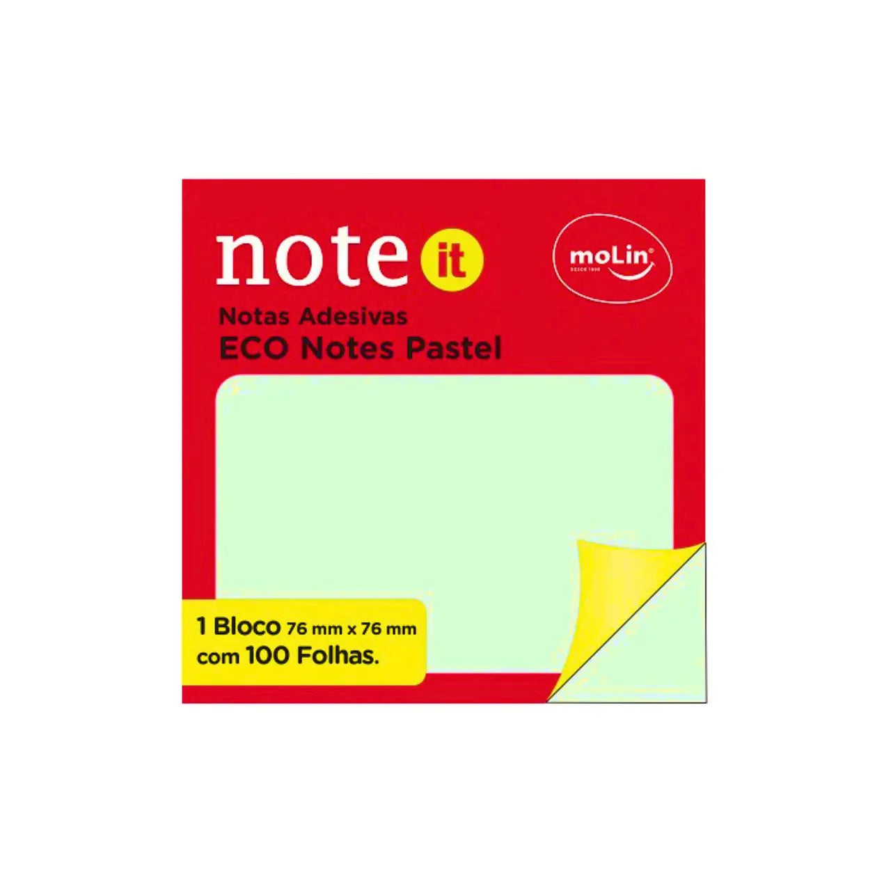 Bloco Notas Adesivas 76x76mm 100 Folhas Eco Verde Pastel