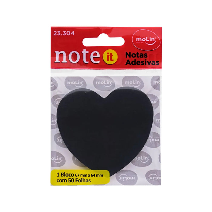 Bloco Notas Adesivas Preto Coração 67x64mm 50 Folhas Molin