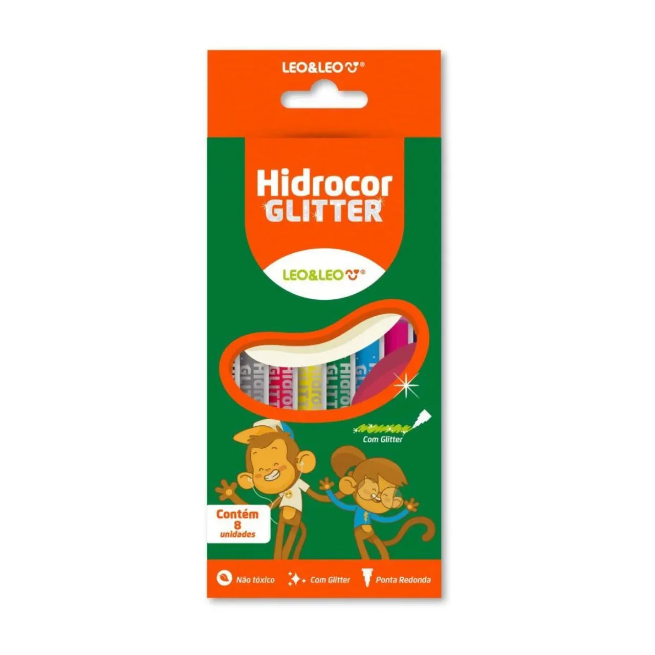 Caneta Hidrocor Glitter 8 Cores Leo e Leo