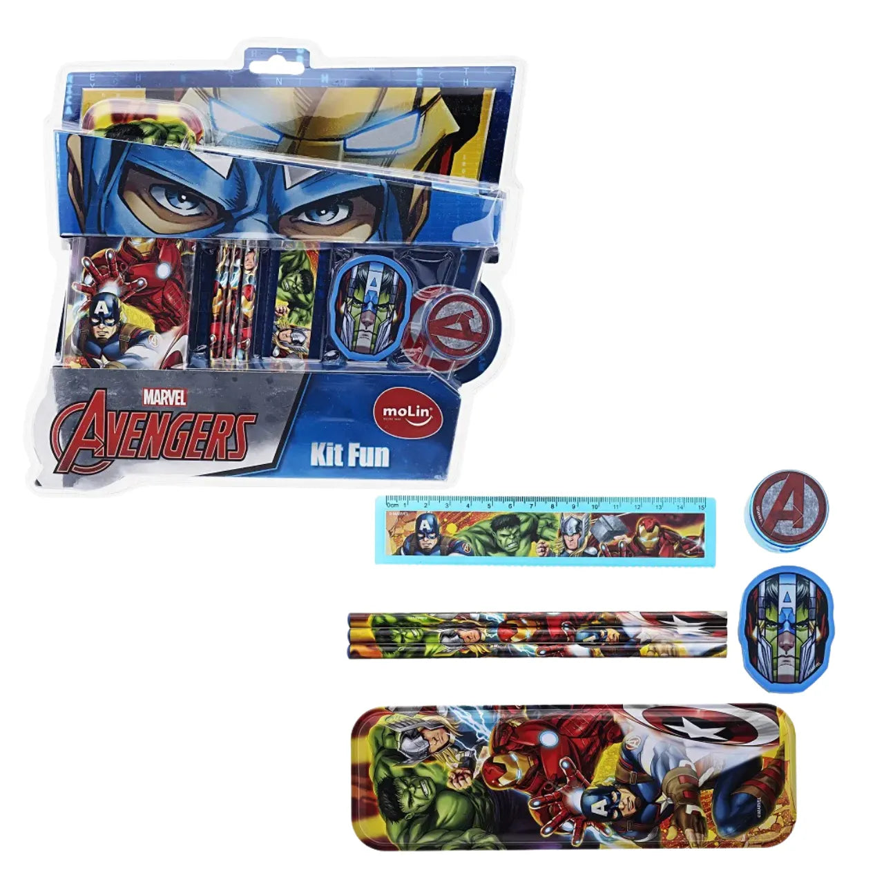 Kit Escolar Infantil Avengers 7 Itens Marvel Molin