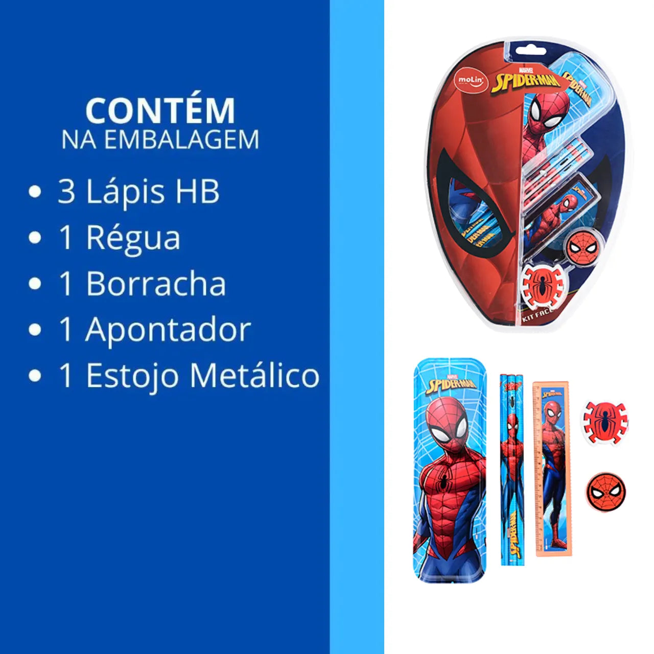 Kit Escolar Infantil Spider Man 7 Itens Marvel Molin