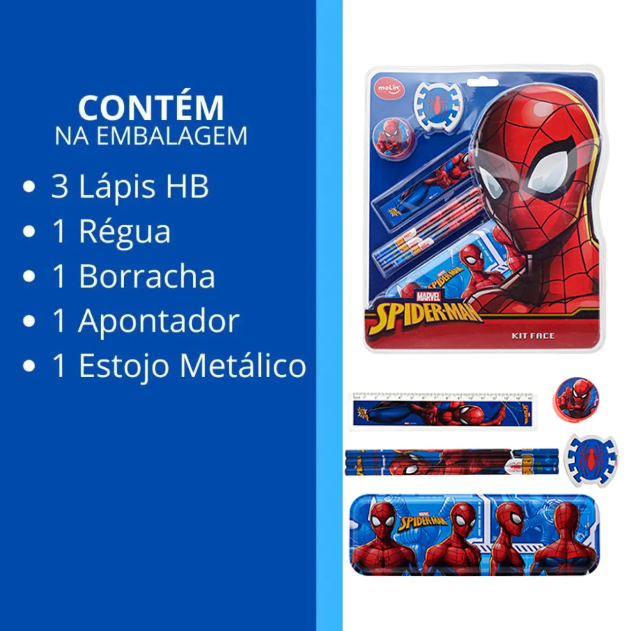 Kit Escolar Infantil Spider Man 7 Itens Marvel Molin