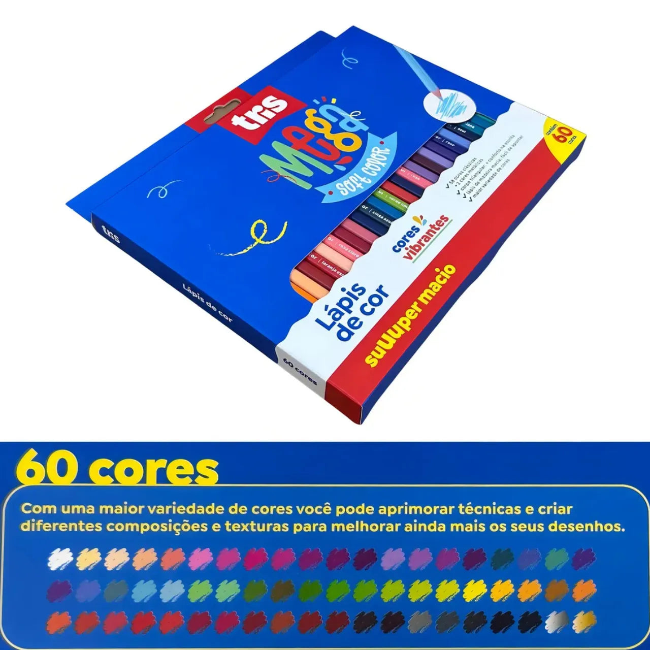 Lápis de Cor Triangular 60 Cores Tris Mega Soft Color