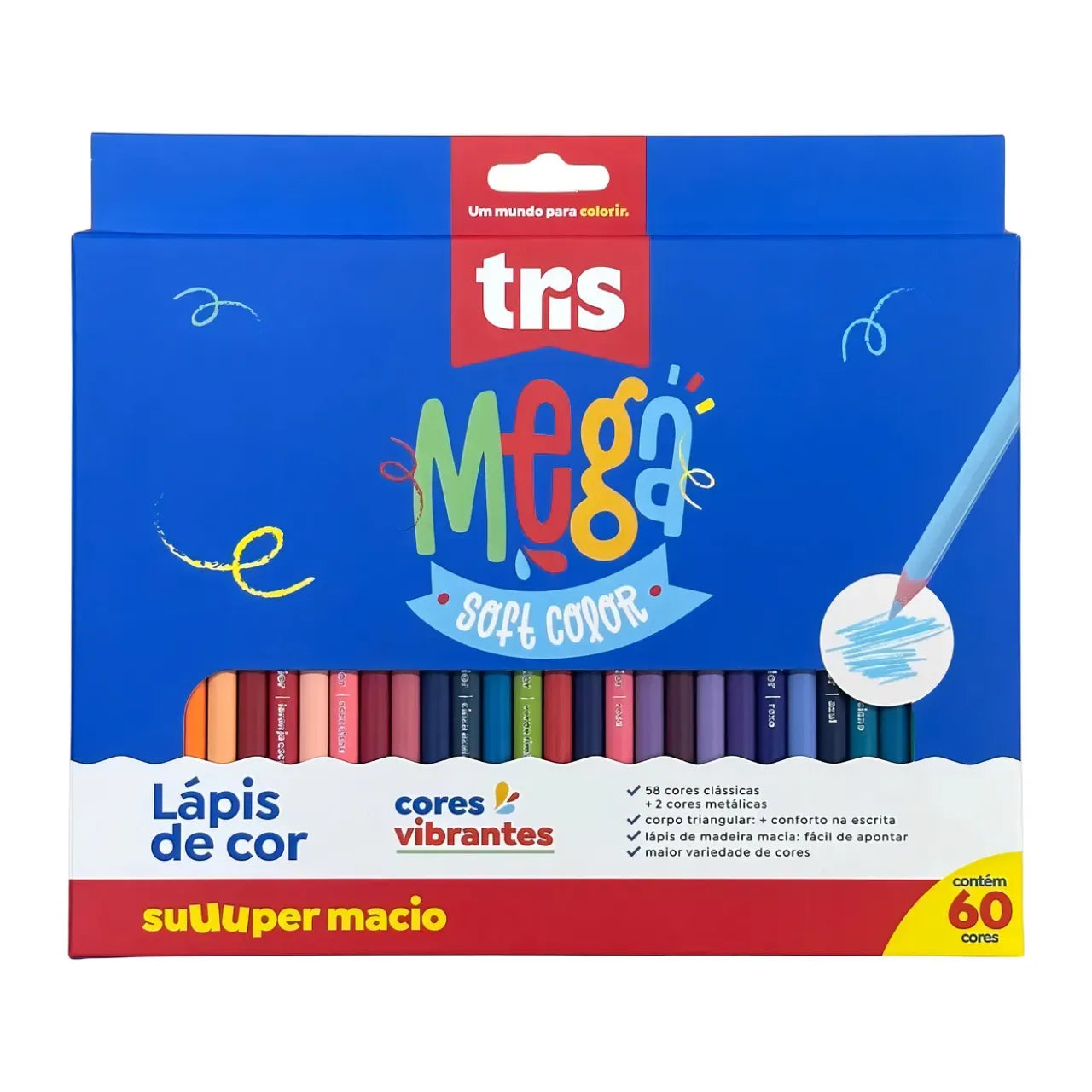 Lápis de Cor Triangular 60 Cores Tris Mega Soft Color