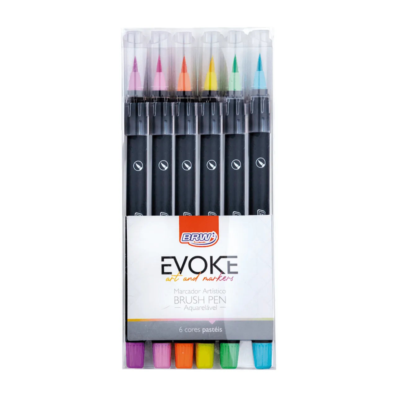 Marcador Brush Pen 6 Cores Pastéis BRW Ponta Flexível