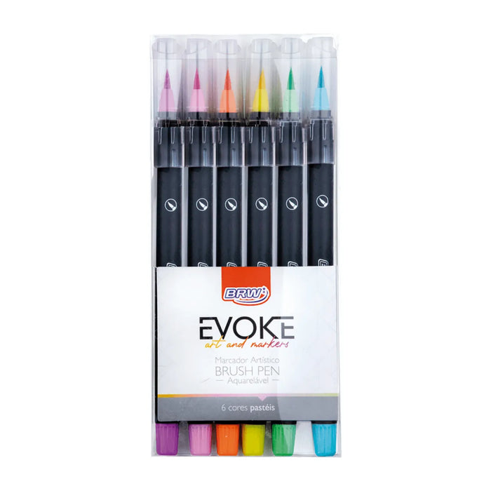 Marcador Brush Pen 6 Cores Pastéis BRW Ponta Flexível