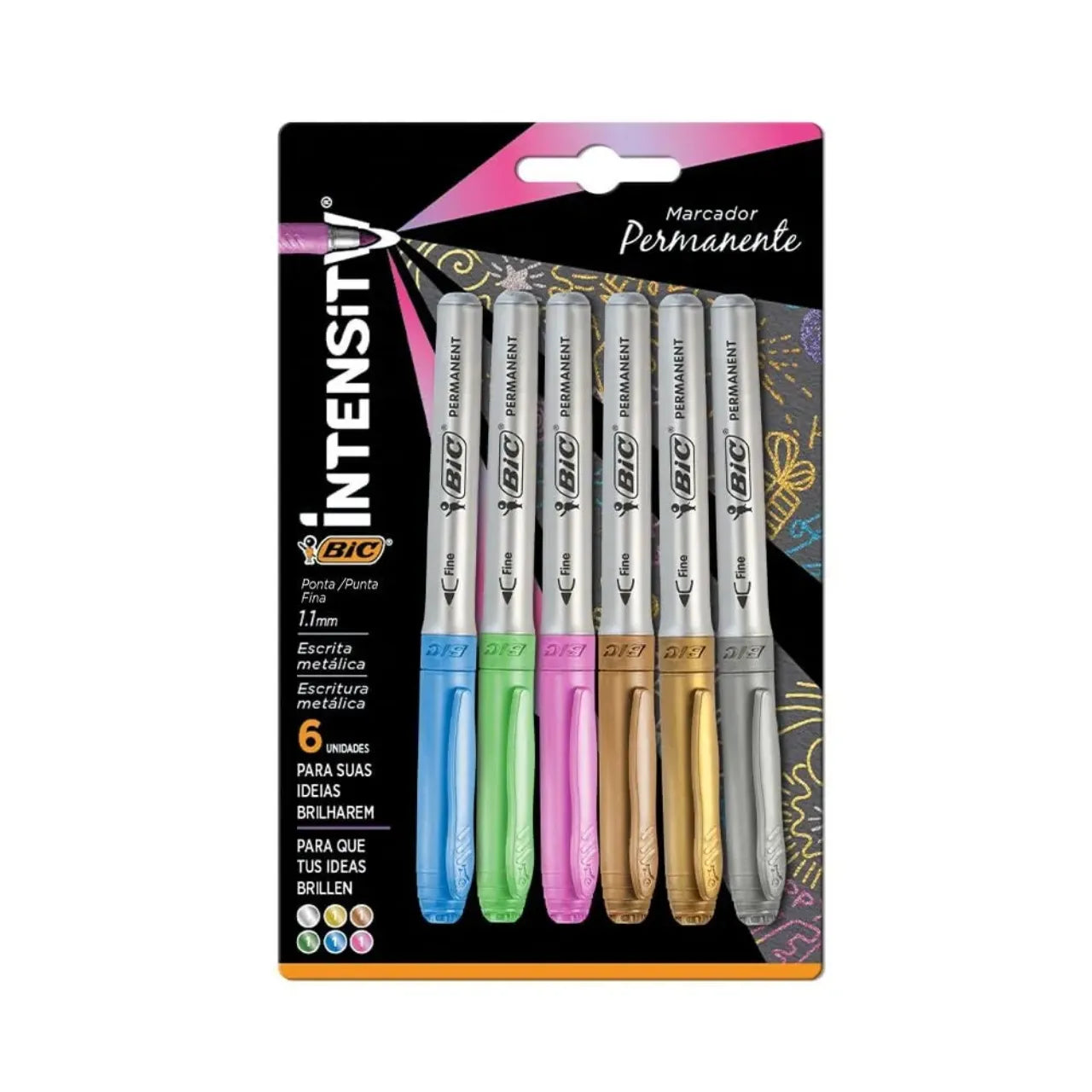 Marcador Permanente Metálico 1.1mm 6 Cores Bic Intensity