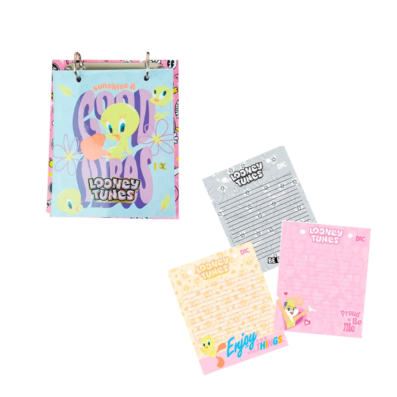 Mini Caderno Argolado Looney Tunes com Fichas 80 Folhas DAC