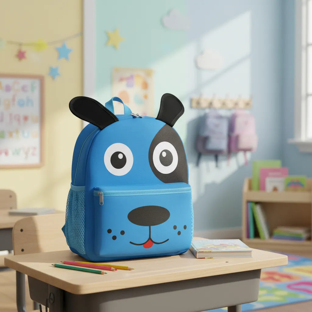 Mochila Baby Infantil Costas Cachorro 3D Azul Escolar com Zíper Camuflado