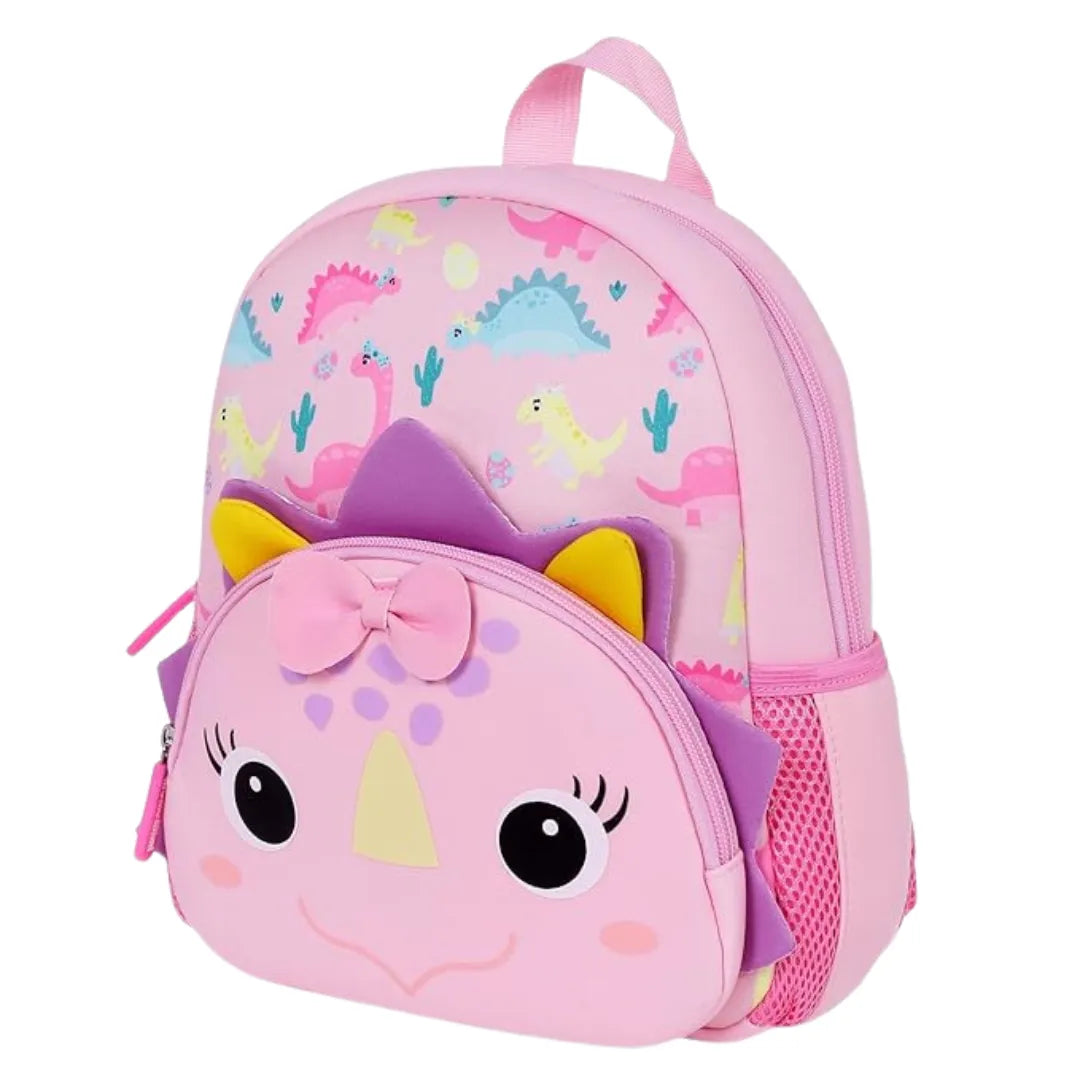 Mochila Baby Infantil Escolar Costas Dinossauro Rosa com Zíper e Bolsos Laterais