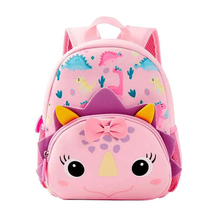 Mochila Baby Infantil Escolar Costas Dinossauro Rosa com Zíper e Bolsos Laterais