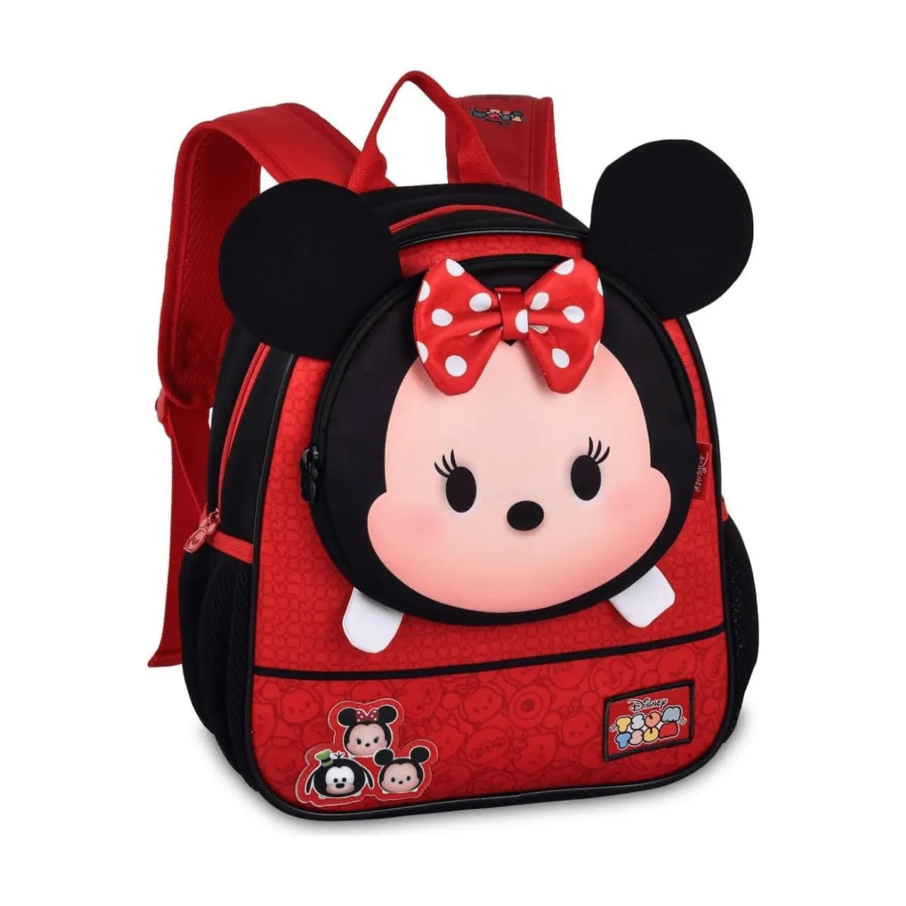 Mochila Baby Infantil Escolar Costas Minnie 3D Vermelha Bolsos laterais