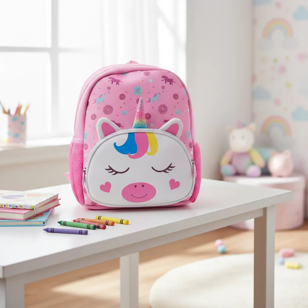 Mochila Baby Infantil Escolar Costas Unicórnio Rosa com Bolsos Laterais