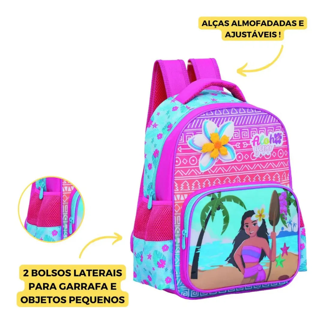 Mochila Infantil Costas Aloha Yepp Floral Praia com Bolso Frontal